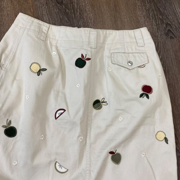 Christopher & Banks 90s Beige Cotton Embroidered Fruit A-Line Skirt Size 10 - Picture 4 of 6